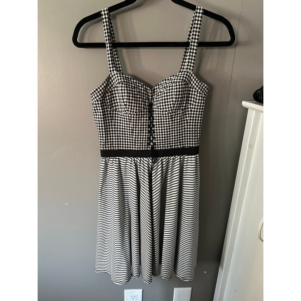 Betsey Johnson Black & White Gingham Bustier Midi Dress